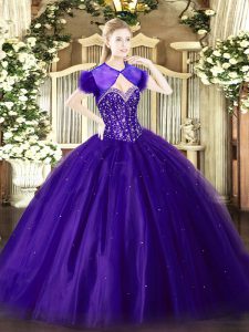Sophisticated Tulle Sleeveless Floor Length 15th Birthday Dress and Beading