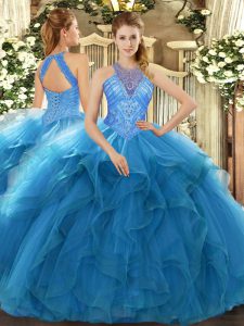 Modern Floor Length Ball Gowns Sleeveless Teal Sweet 16 Quinceanera Dress Lace Up