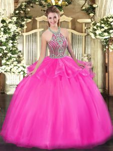 Sleeveless Beading and Ruffles Lace Up 15th Birthday Dress