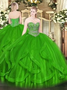 Floor Length Green 15th Birthday Dress Sweetheart Sleeveless Lace Up