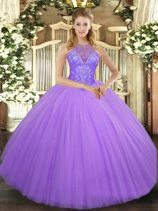 Superior Sleeveless Lace Up Floor Length Beading 15th Birthday Dress