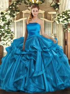 Latest Baby Blue Sleeveless Organza Lace Up Ball Gown Prom Dress for Military Ball and Sweet 16 and Quinceanera