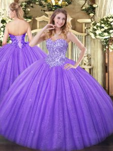Lavender Sleeveless Floor Length Appliques Lace Up 15 Quinceanera Dress