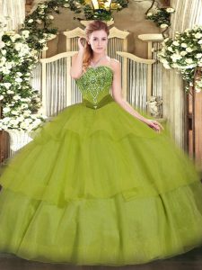 Traditional Sleeveless Lace Up Floor Length Beading and Ruffled Layers Quinceanera Gowns