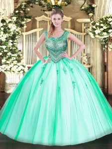 Beautiful Scoop Sleeveless Tulle Sweet 16 Quinceanera Dress Beading Lace Up