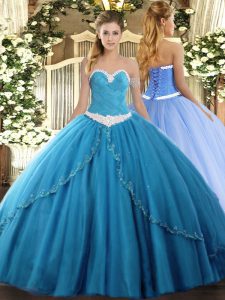 Ball Gowns Sleeveless Baby Blue Ball Gown Prom Dress Brush Train Lace Up