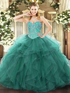 Turquoise Sweetheart Neckline Beading and Ruffles Sweet 16 Quinceanera Dress Sleeveless Lace Up