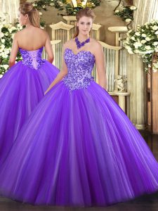 Ball Gowns Ball Gown Prom Dress Eggplant Purple Sweetheart Tulle Sleeveless Floor Length Lace Up