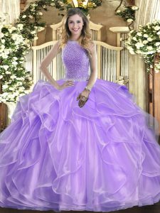 Organza Sleeveless Floor Length Ball Gown Prom Dress and Beading and Ruffles