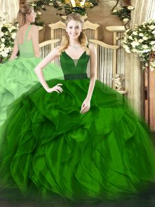 Exceptional Organza Sleeveless Floor Length Sweet 16 Dress and Beading and Ruffles
