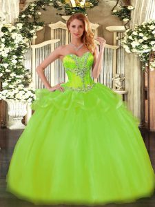 Vintage Ball Gowns Sweetheart Sleeveless Tulle Floor Length Lace Up Beading 15 Quinceanera Dress
