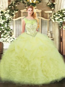 Organza Sleeveless Floor Length Sweet 16 Quinceanera Dress and Beading and Ruffles