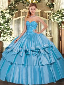 Sweetheart Sleeveless Lace Up 15 Quinceanera Dress Baby Blue Organza and Taffeta