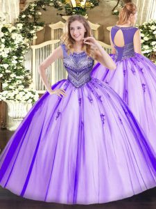Most Popular Lavender Lace Up Sweet 16 Dress Beading Sleeveless Floor Length