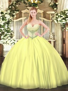 Discount Floor Length Ball Gowns Sleeveless Yellow 15 Quinceanera Dress Lace Up