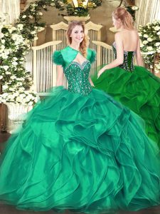Turquoise Sweetheart Neckline Beading and Ruffles Quinceanera Dresses Sleeveless Lace Up