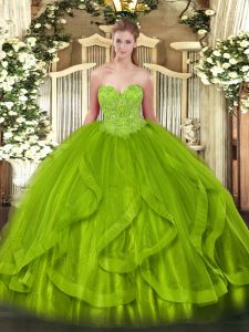 Exquisite 15 Quinceanera Dress Military Ball and Sweet 16 and Quinceanera with Beading and Ruffles Sweetheart Sleeveless Lace Up