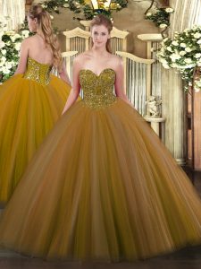 Floor Length Ball Gowns Sleeveless Brown Quinceanera Dresses Lace Up