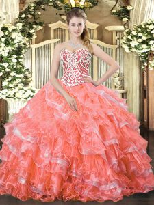 Charming Floor Length Watermelon Red Vestidos de Quinceanera Sweetheart Sleeveless Lace Up