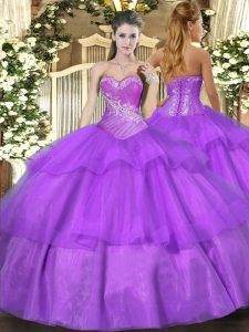 Sweetheart Sleeveless Lace Up Quinceanera Gown Lilac Tulle