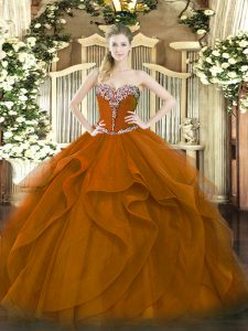Elegant Brown Sweetheart Lace Up Beading and Ruffles Quinceanera Gown Sleeveless