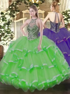 Low Price Sleeveless Beading and Ruffles Lace Up Quinceanera Dress
