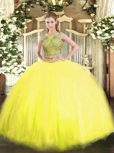 Tulle Sleeveless Floor Length Quinceanera Gown and Beading