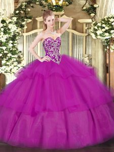 Lovely Floor Length Fuchsia 15 Quinceanera Dress Sweetheart Sleeveless Lace Up