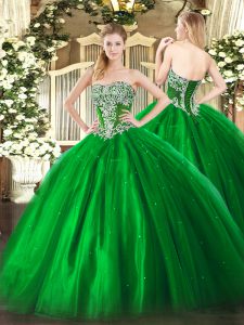 Pretty Green Sleeveless Beading Floor Length Sweet 16 Dress
