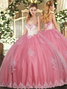 Luxurious Floor Length Ball Gowns Sleeveless Watermelon Red Quinceanera Dresses Lace Up