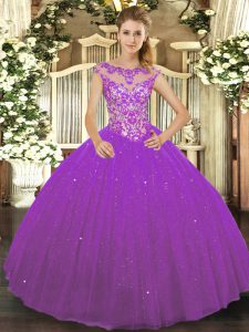 Eggplant Purple Sleeveless Tulle Lace Up Sweet 16 Quinceanera Dress for Sweet 16 and Quinceanera