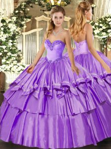 Elegant Lavender Quinceanera Dress Military Ball and Sweet 16 and Quinceanera with Ruffled Layers Sweetheart Sleeveless Lace Up