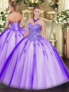 Adorable Floor Length Lavender Vestidos de Quinceanera Tulle Sleeveless Appliques