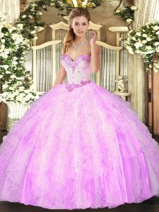 Suitable Ball Gowns Sweet 16 Dress Lilac Sweetheart Organza Sleeveless Floor Length Lace Up