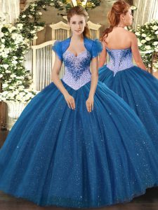 Dazzling Beading and Sequins Quinceanera Dress Navy Blue Lace Up Sleeveless Floor Length