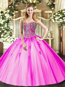 Luxury Sweetheart Sleeveless Sweet 16 Dress Floor Length Beading and Appliques Lilac Tulle