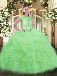 Dramatic Sleeveless Beading and Ruffles Lace Up 15 Quinceanera Dress with Apple Green