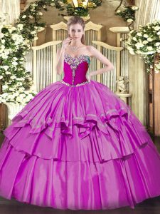 Charming Sweetheart Sleeveless Organza and Taffeta Quinceanera Dresses Beading and Ruffled Layers Lace Up