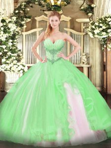 Tulle Sweetheart Sleeveless Lace Up Beading and Ruffles Quinceanera Gowns in