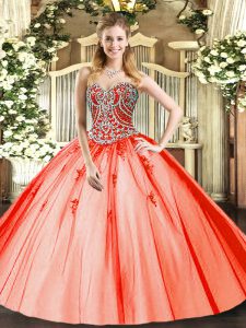 Floor Length Orange Red Sweet 16 Quinceanera Dress Sweetheart Sleeveless Lace Up