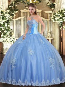 Floor Length Baby Blue Quinceanera Gown Sweetheart Sleeveless Lace Up