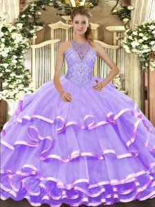 Floor Length Ball Gowns Sleeveless Lavender Quinceanera Gown Lace Up