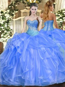 Dazzling Sweetheart Sleeveless Organza 15th Birthday Dress Beading and Ruffles Lace Up