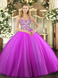 Sexy Lilac Straps Neckline Beading and Appliques Sweet 16 Quinceanera Dress Sleeveless Lace Up
