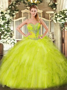 Sleeveless Lace Up Floor Length Beading and Ruffles Sweet 16 Dress