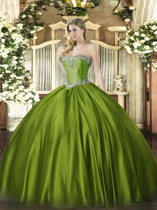 Custom Designed Satin Sweetheart Sleeveless Lace Up Beading Sweet 16 Quinceanera Dress in Olive Green