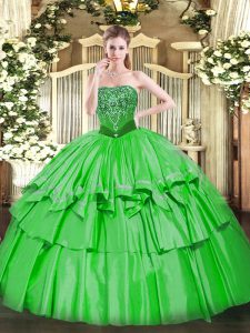 Green Sleeveless Floor Length Beading and Ruffled Layers Lace Up Ball Gown Prom Dress