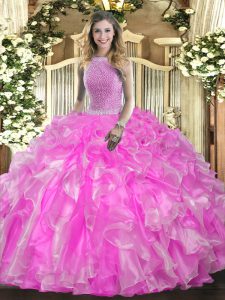 Floor Length Ball Gowns Sleeveless Rose Pink 15th Birthday Dress Lace Up