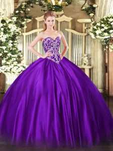 Spectacular Purple Sleeveless Floor Length Beading Lace Up 15th Birthday Dress