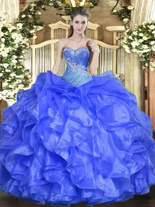 Vintage Organza Sleeveless Floor Length Quinceanera Dresses and Beading and Ruffles